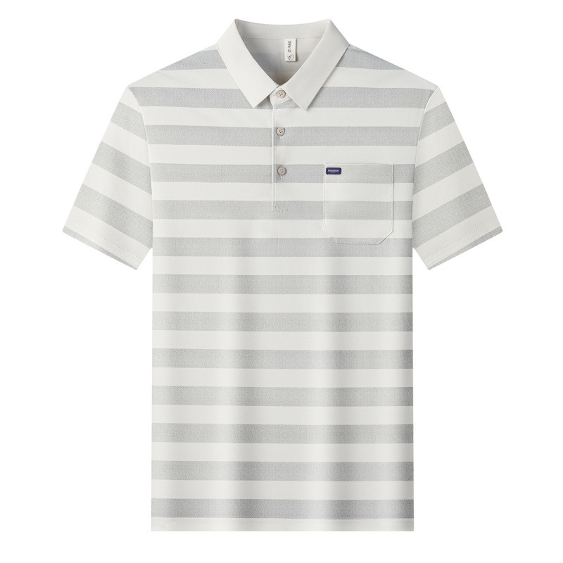 Men's Youth Striped Lapel Pocket Fashion Short Sleeve T-shirt photo 4