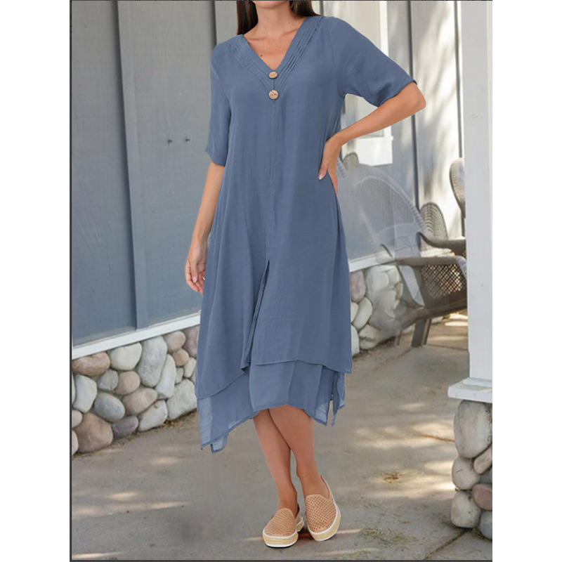 Double-layer Slit V-neck Bohemian Dress photo 8