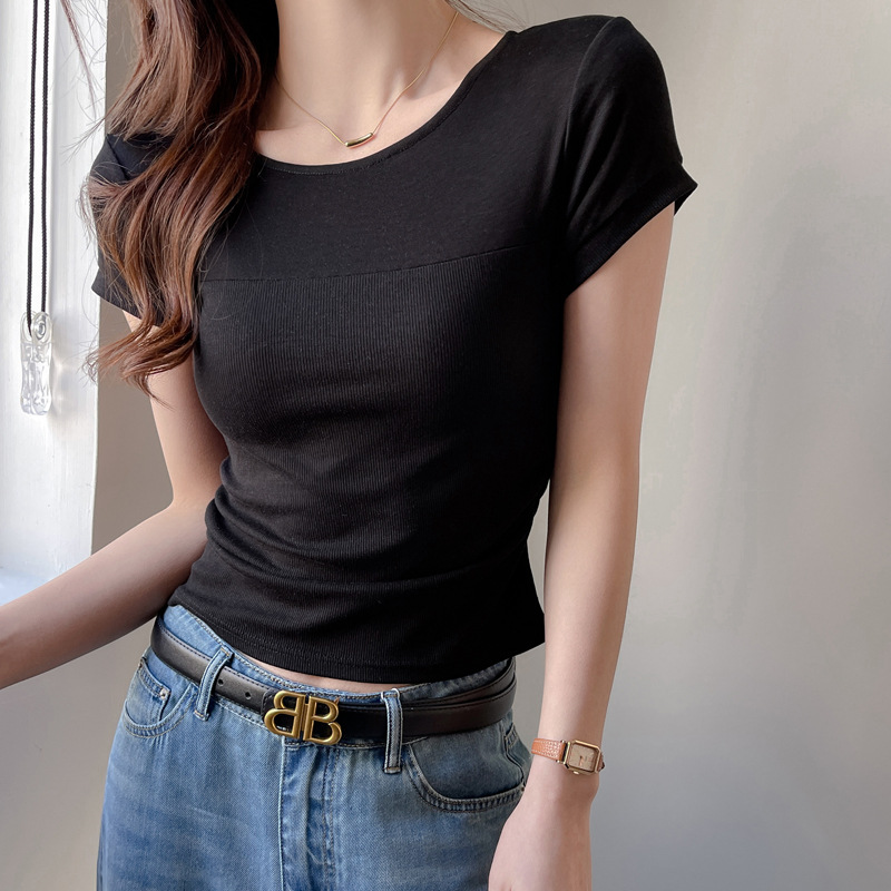 High-end Short-sleeve Top With A Spliced photo 8