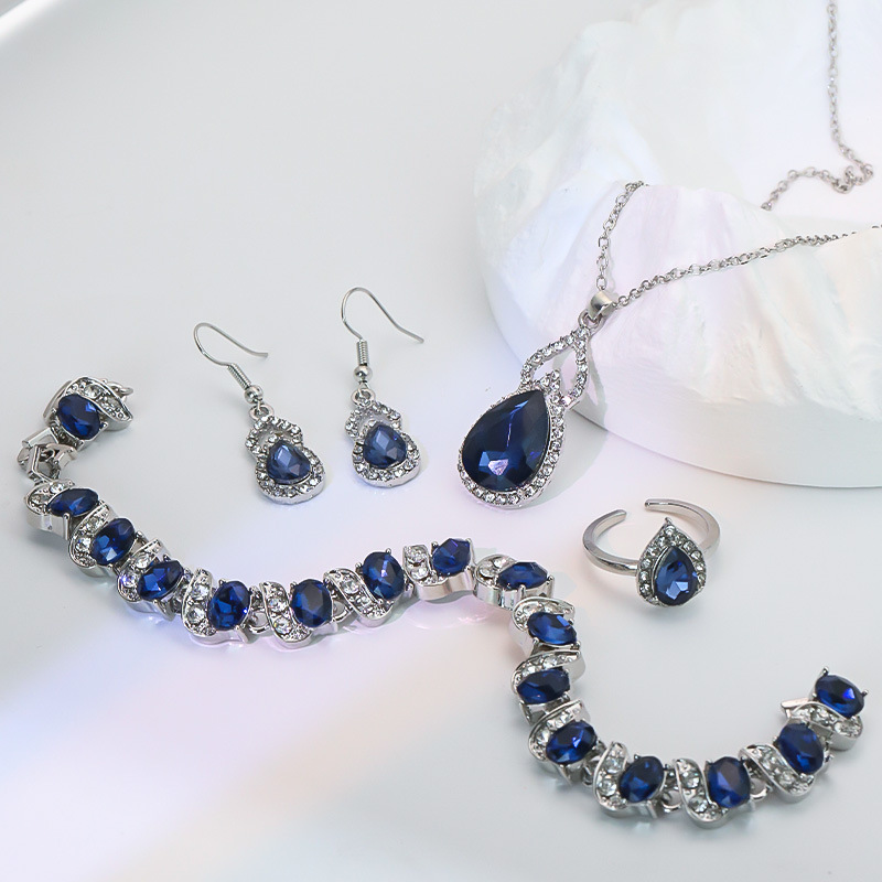 Light Luxury Zircon Necklace Earrings Open Ring Jewelry Suit photo 5