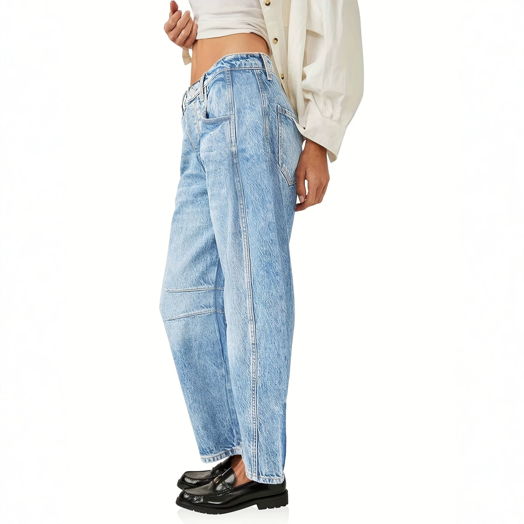 Women's Loose-Fit Cropped Wide-Leg Mid-Waist Denim Pants photo 3