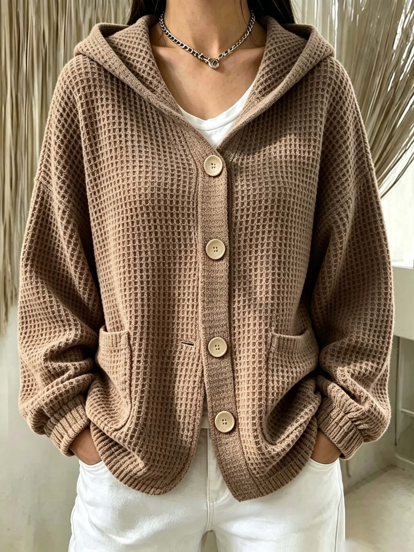 Women's Buttoned Hooded Jacket Top photo 5