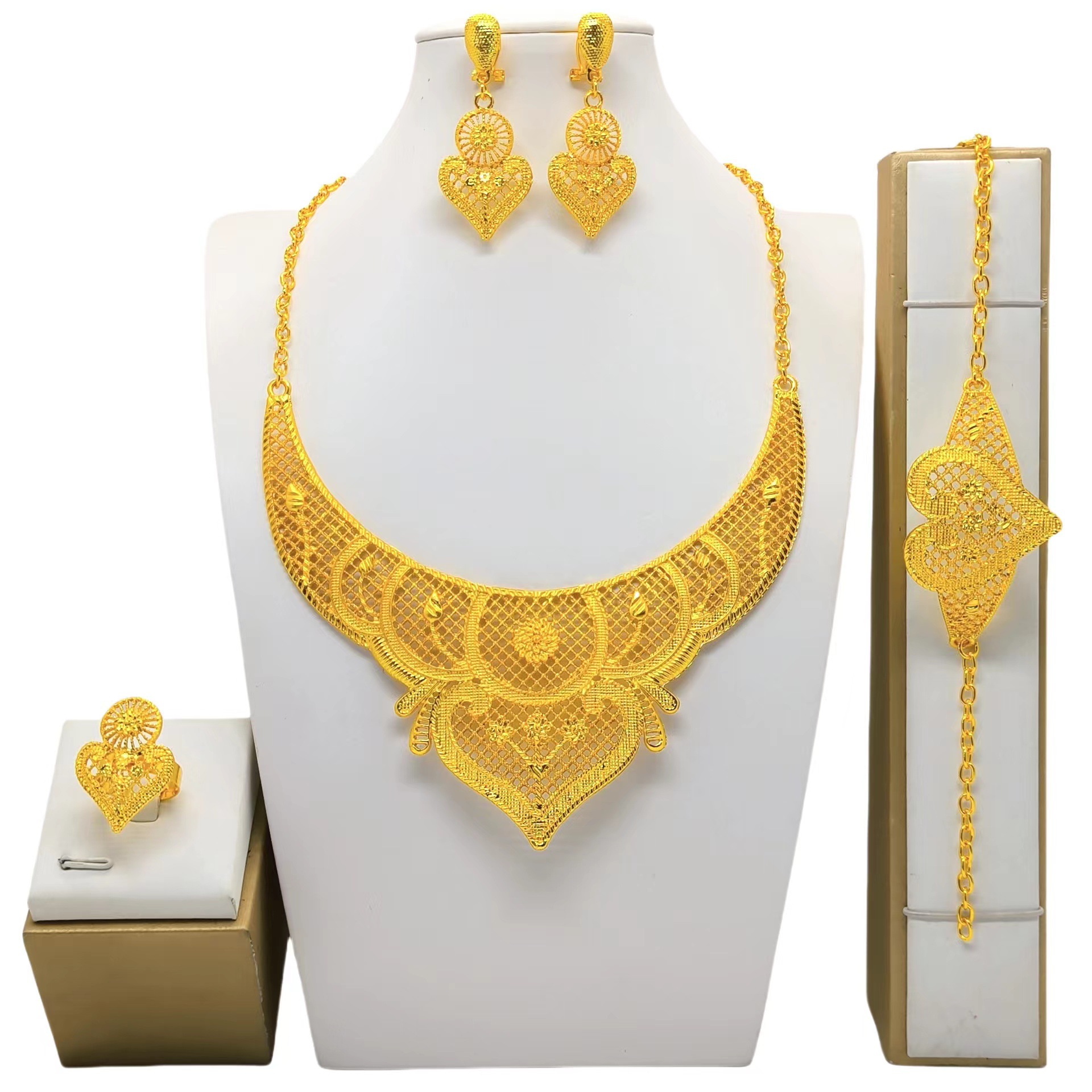 Bridal Wedding Necklace Earring Ring Bracelet Four-piece Set photo 4