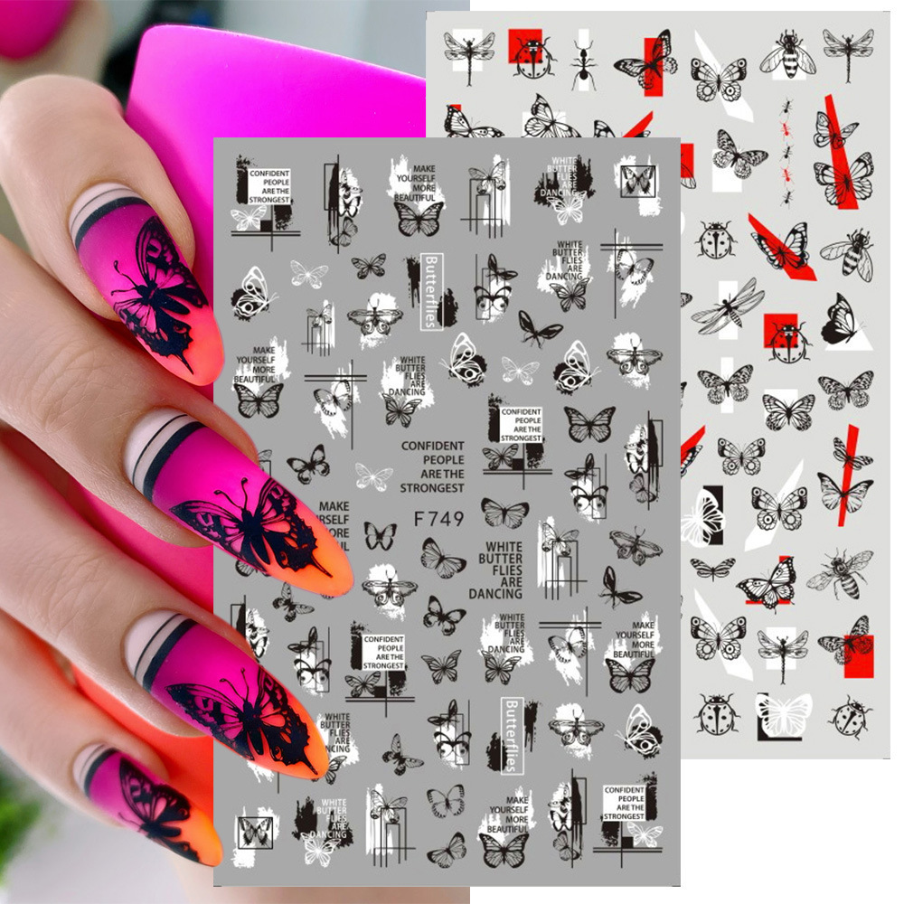 Nail Art Adhesive Stickers Instagram-style Black And White Butterfly Punk Vibe photo 1