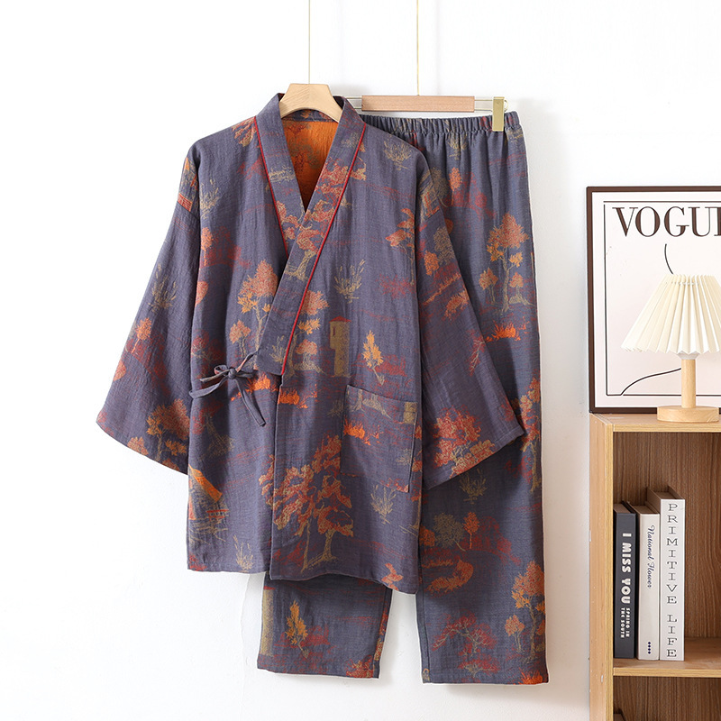 Pajama Hanfu Loungewear Pure Cotton Yarn-Dyed Jacquard Loose-Fit Lace-Up Home Set photo 6