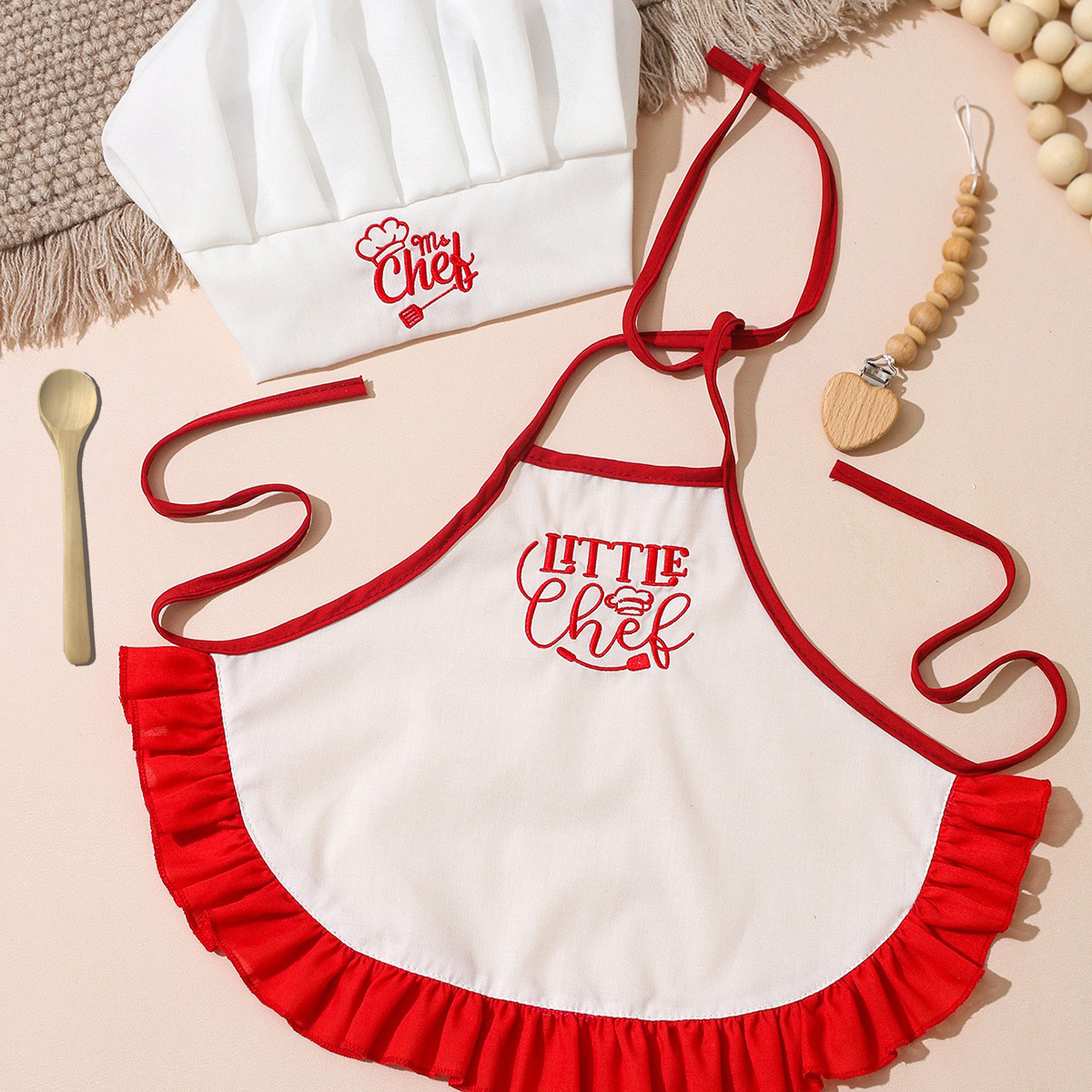 One-month-old Baby Photo Outfit Tall-top Hat Lace-trimmed Embroidery Little Chef Costume photo 7