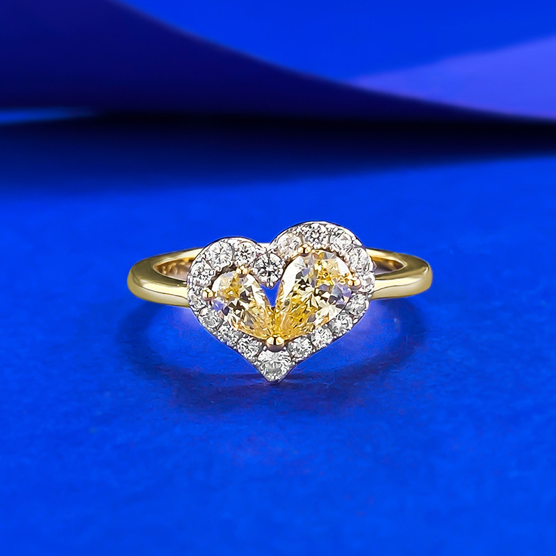 S925 Silver Pear-shaped Yellow Diamond Heart-shaped Ring For Women photo 1