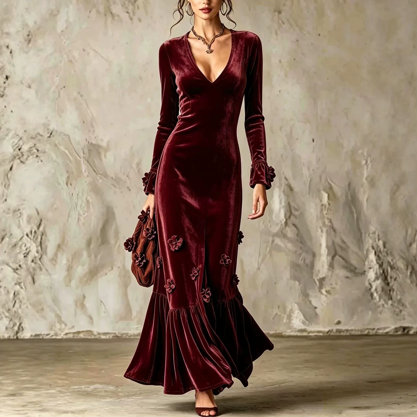 V-neck Sheath Skirt Figure-hugging And Elegant Fishtail Dress photo 3
