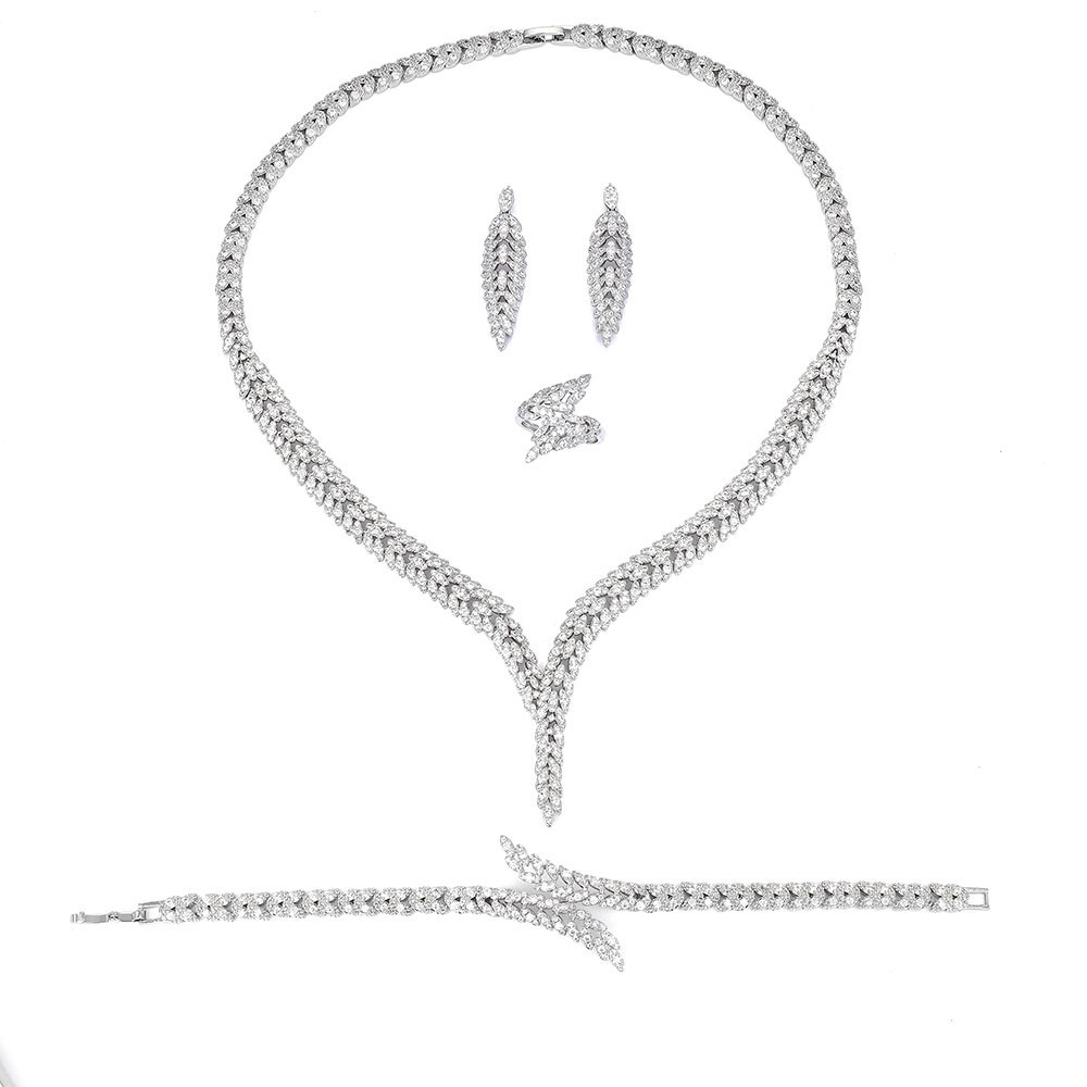 3A Zircon Jewelry Micro Set Full Crystal Necklace And Earrings 4 Piece Set For Weddings And Banquets photo 6