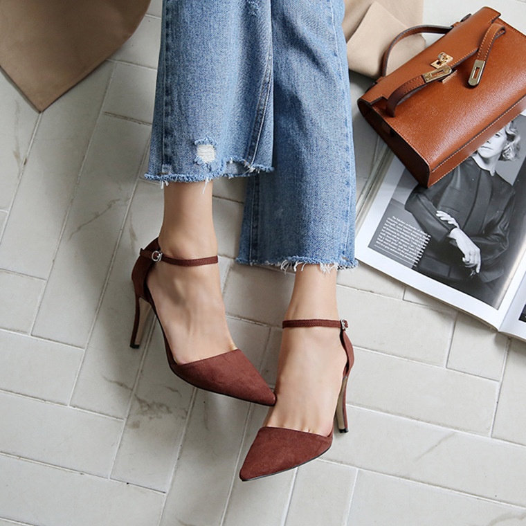 Suede Hollow-out Korean-style Office High Heels photo 4