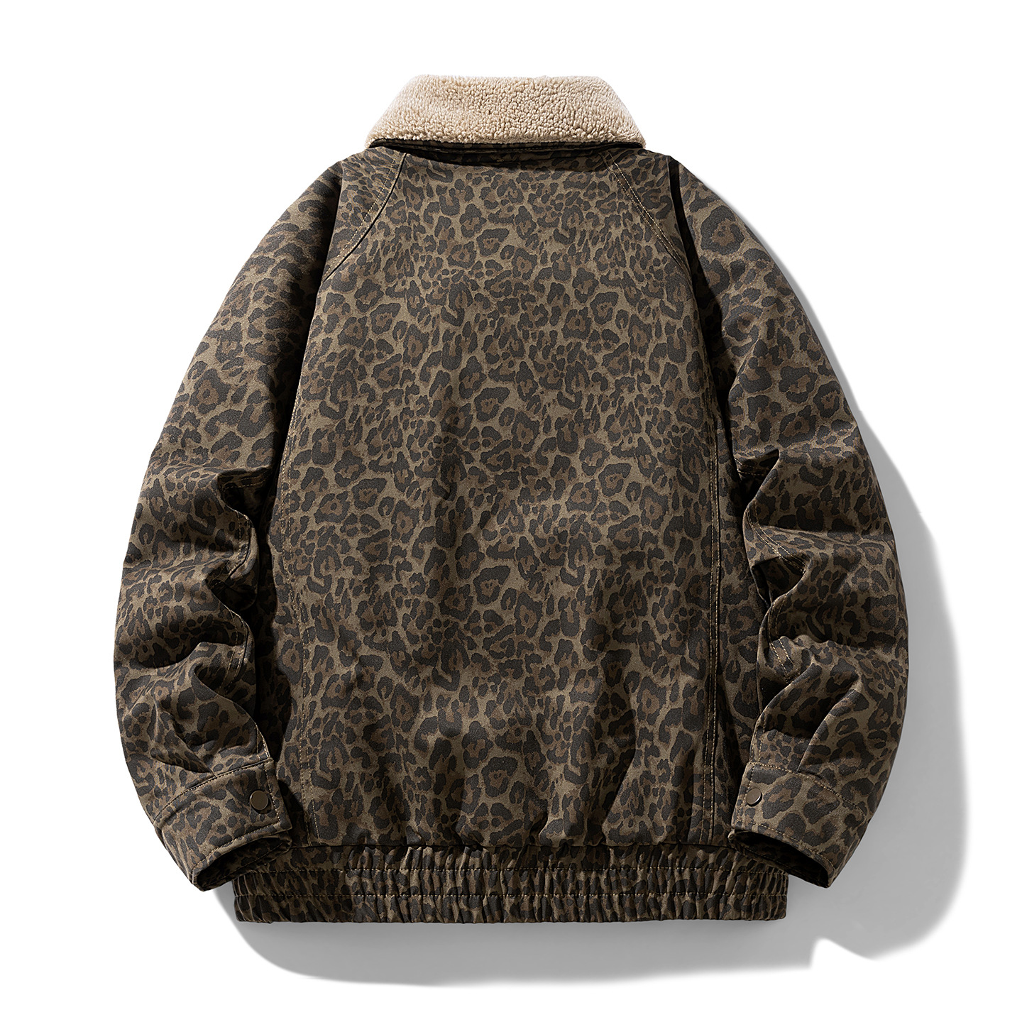 Leopard-print American-style Vintage Shearling Lapel Short Padded Warm Cotton Jacket photo 7