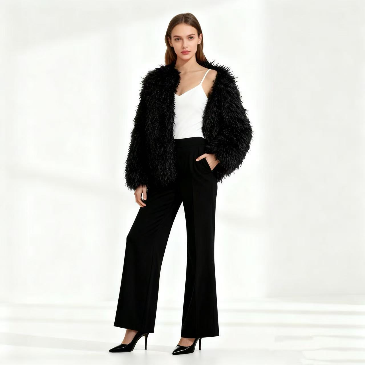 Women's Crew-neck Cashmere Casual Coat photo 1