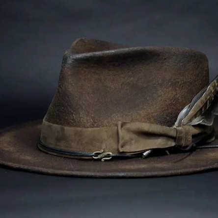 Wool Wide-brimmed Denim Distressed Vintage Jazz Top Hat photo 2