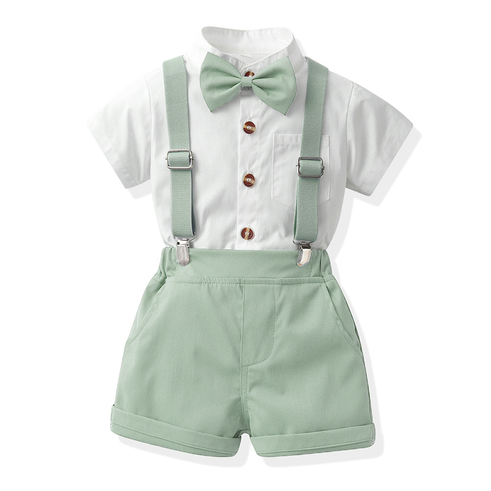 Boys Candy-Colored Stand-Neck Short-Sleeve Suspender Pants Set photo 7