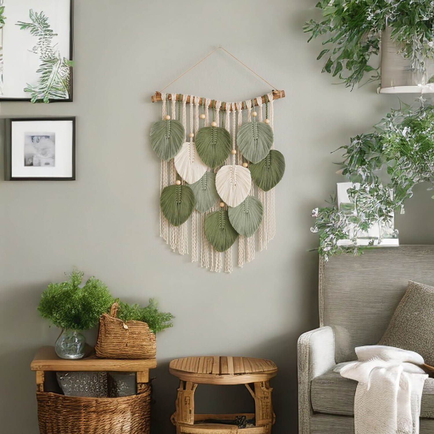 Handwoven Leaf Wall Hanging Tapestry - Bohemian Style Home Decor Woven Wall Art photo 5