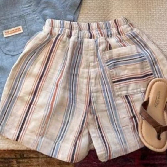Boy's Cotton-linen Short-sleeve Shirt And Vertical-striped Shorts Two-piece Set photo 7