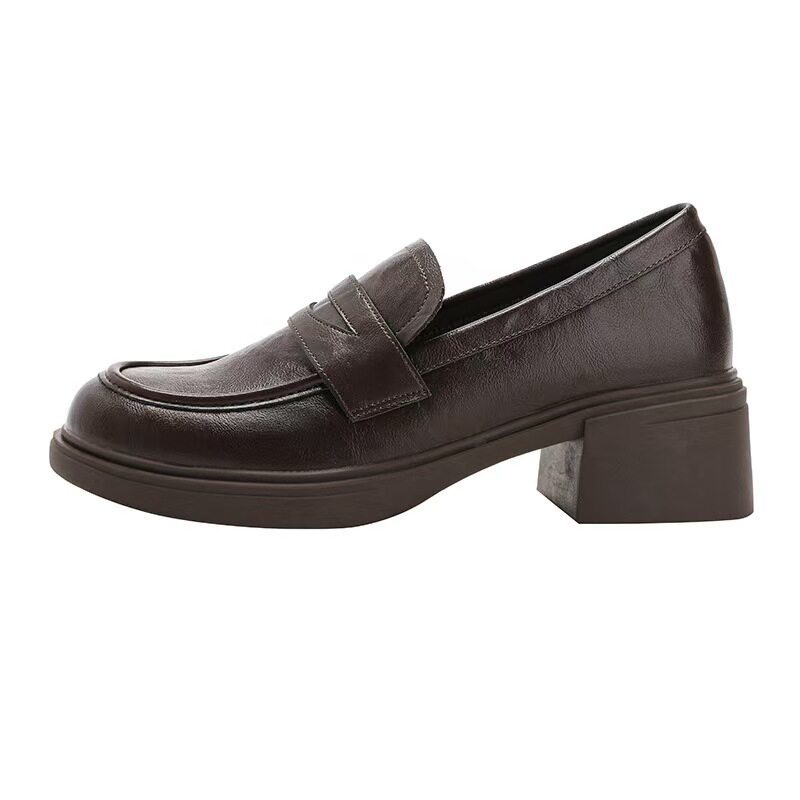 Retro Chunky-heeled Womens Slip-on Round-toe Pumps photo 4
