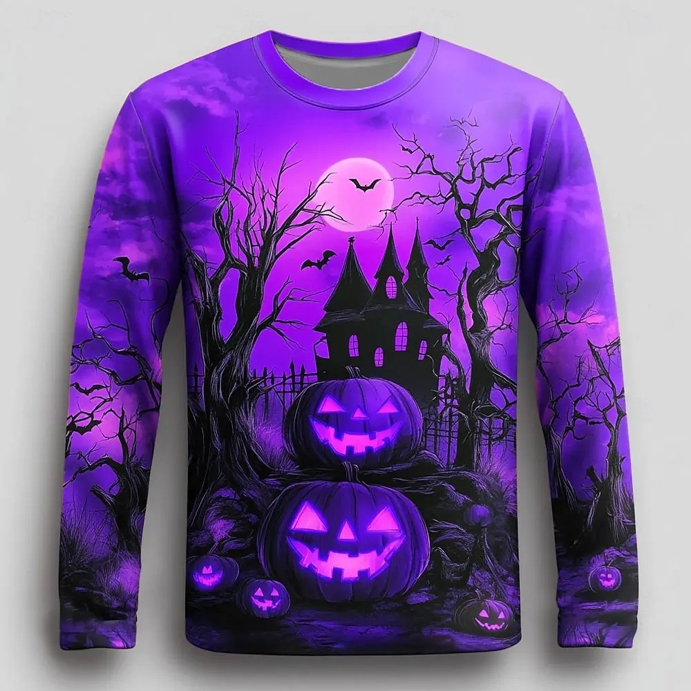 Mens Long-Sleeve Top With Halloween Pumpkin Print photo 5