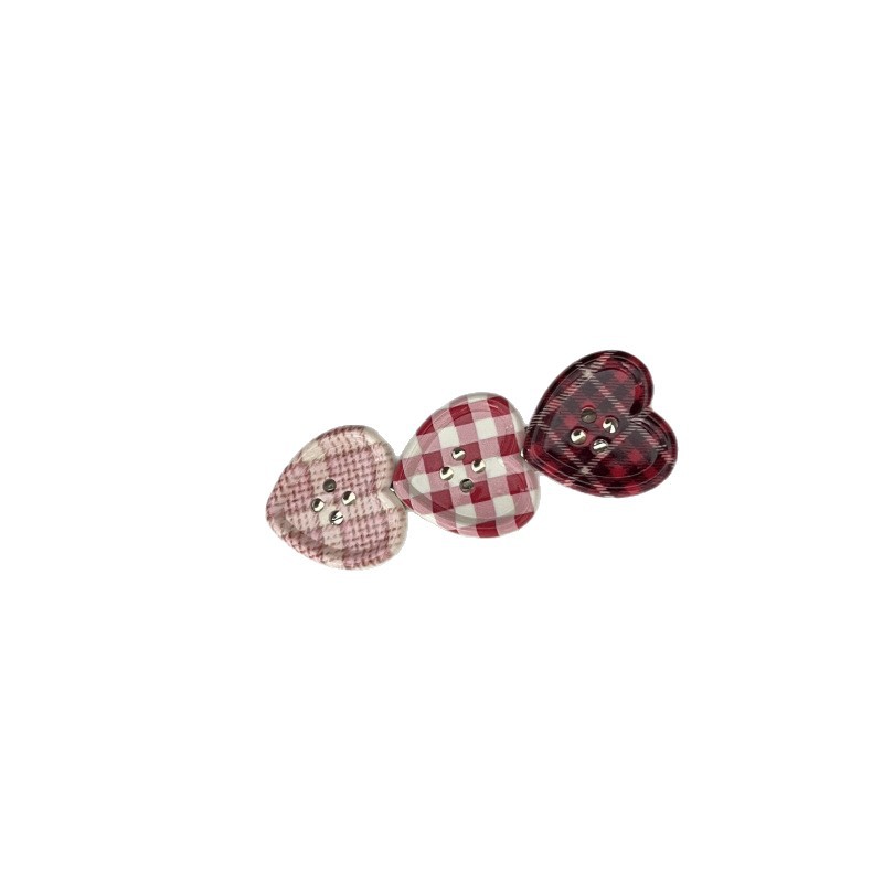 Sweet Plaid Heart-button Hair Clip Side-parting Bangs photo 5