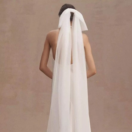New Minimalist White Double-layer Tulle Bridal Veil With A Bow photo 6