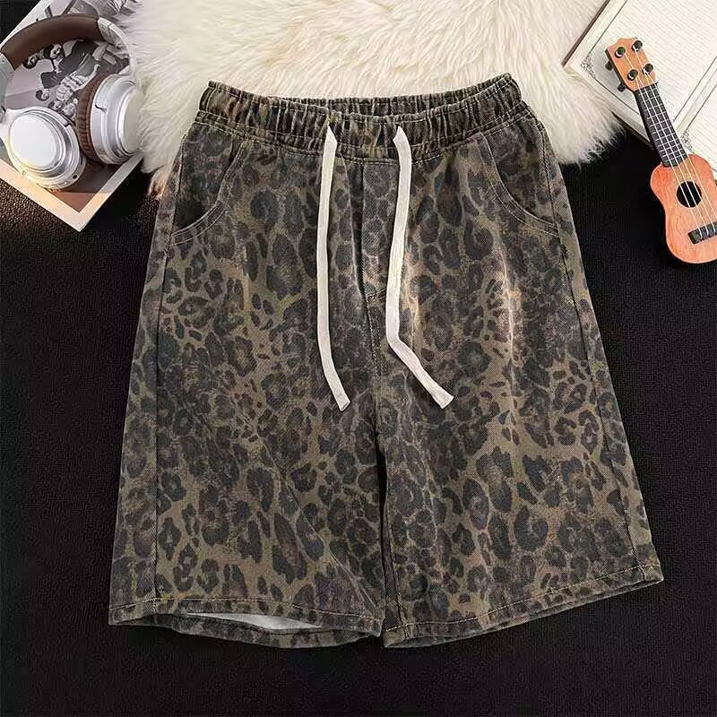 Men's Casual Leopard-print Elastic-waist Shorts photo 1