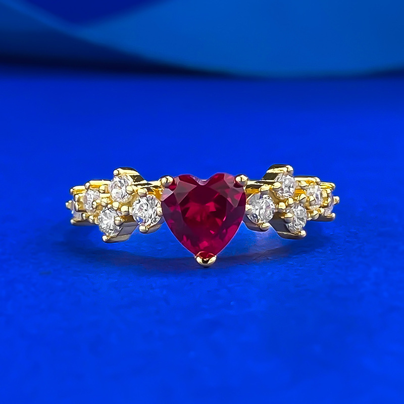 S925 Silver Gold-colored Blood-red Diamond-studded Ring For Women photo 1