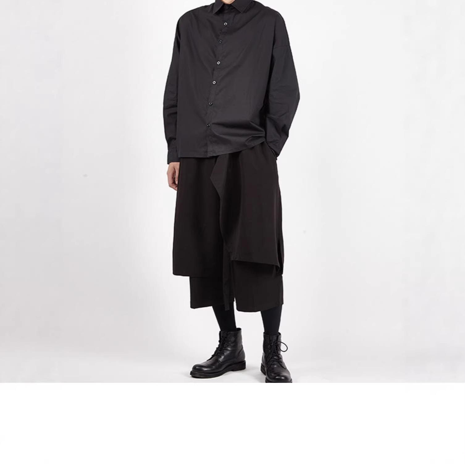 SpringSummer Mens Wide-leg Pants Faux Two-piece Design Culottes photo 5