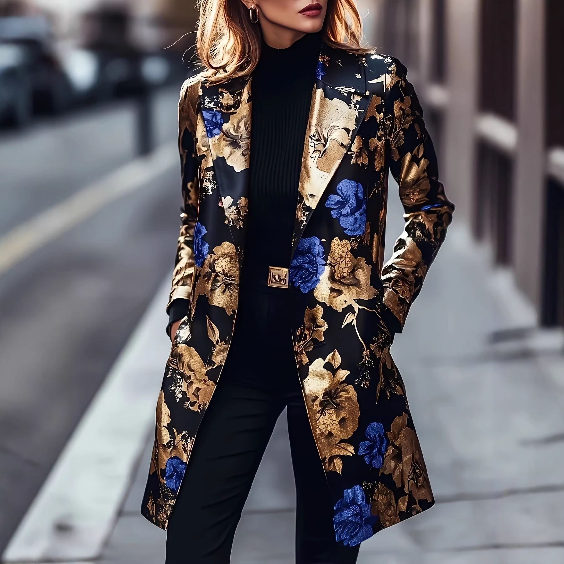 High-end Jacquard Design With A Black-and-gold Base And Blue Floral Pattern photo 1