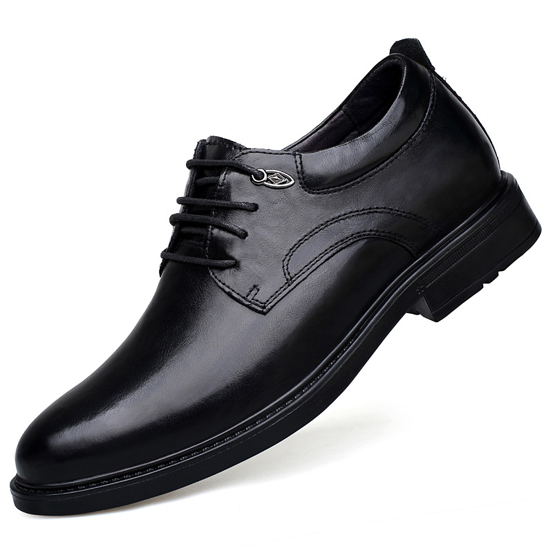 Genuine Leather, Hidden-heel, Thick-soled Black Youth Dress Shoes photo 5