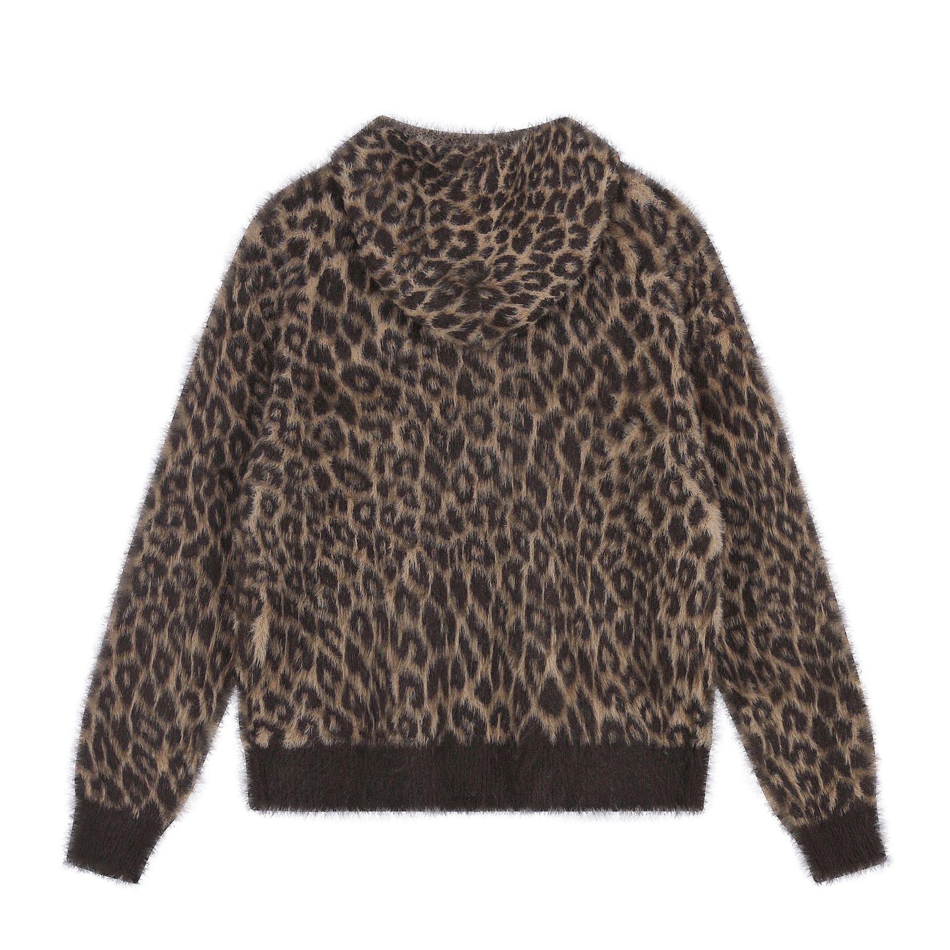 Retro-style Leopard-print Hooded Zip-up Sweater For Women photo 3