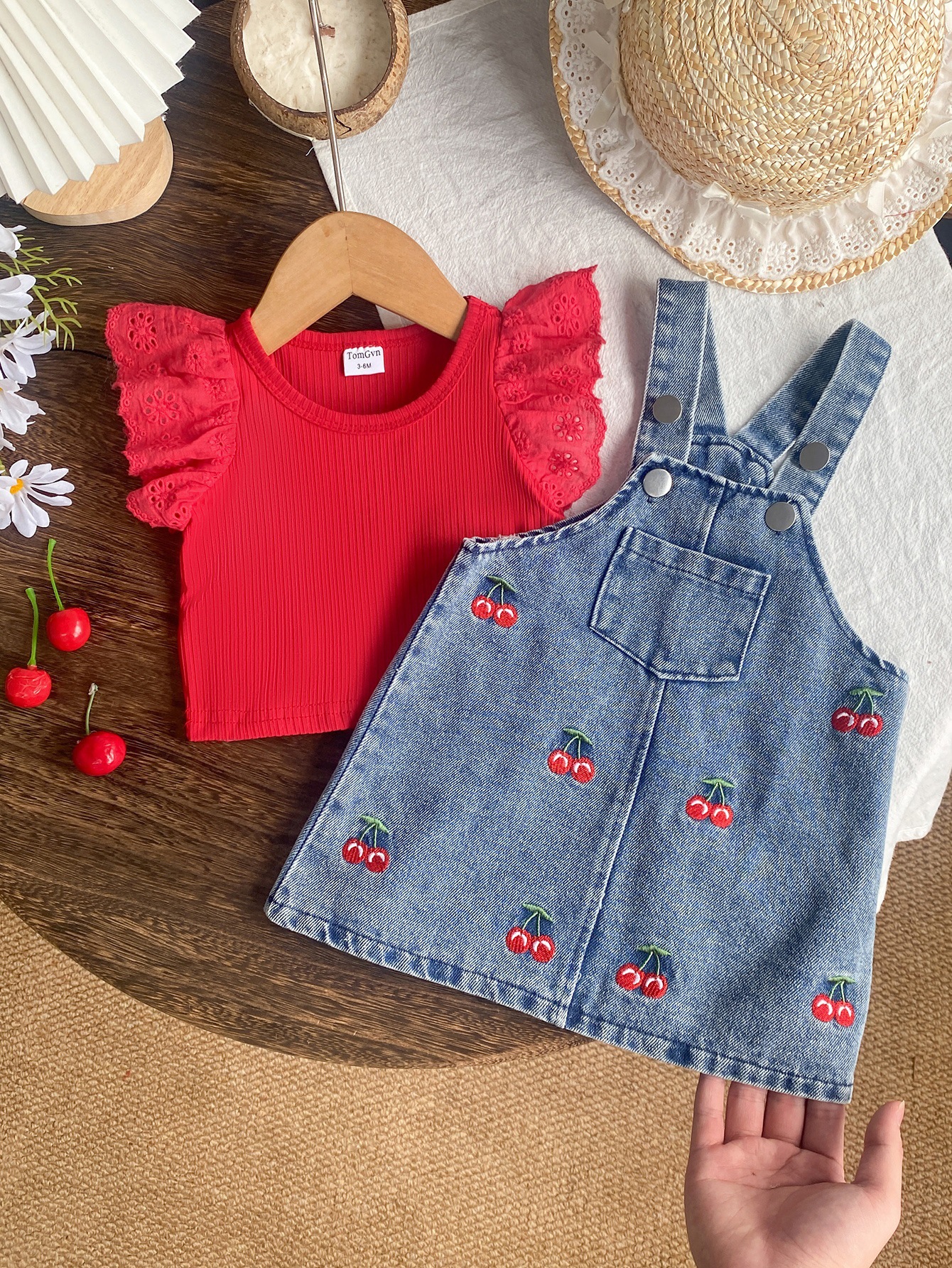 Baby Girl T-Shirt Denim Embroidered Suspender Dress Set photo 6
