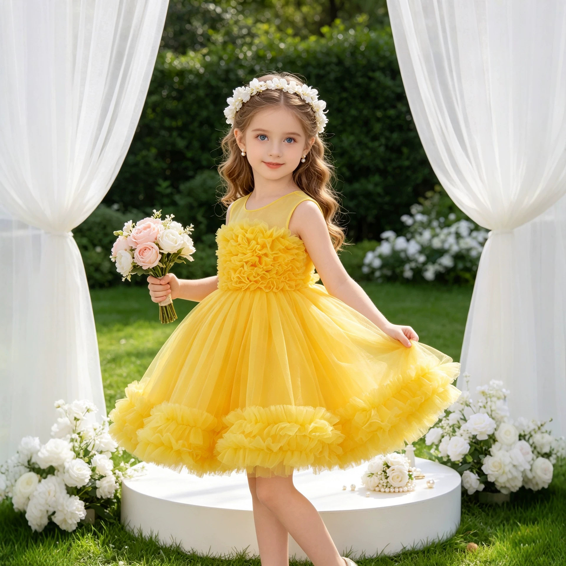 Girls' Formal Dress, Festive Performance Outfit, Tulle Puffy Dress photo 7