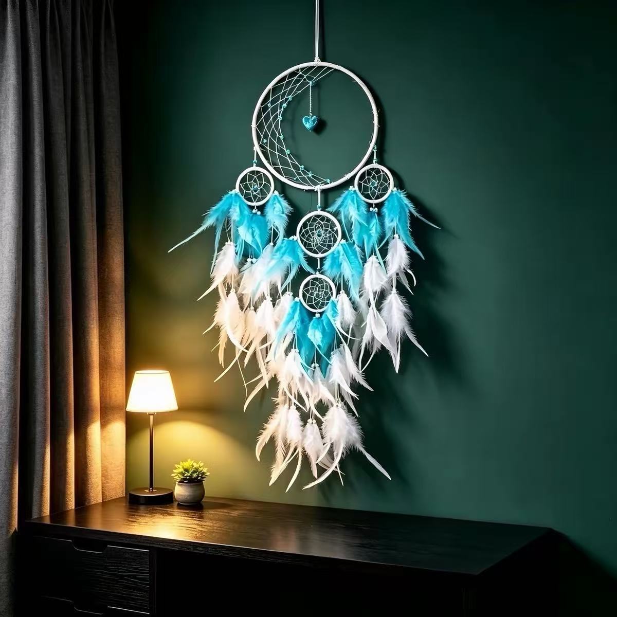 Loving-Heart Dreamcatcher Two-Tone Feather Hand-Woven Hanging Ornament photo 5