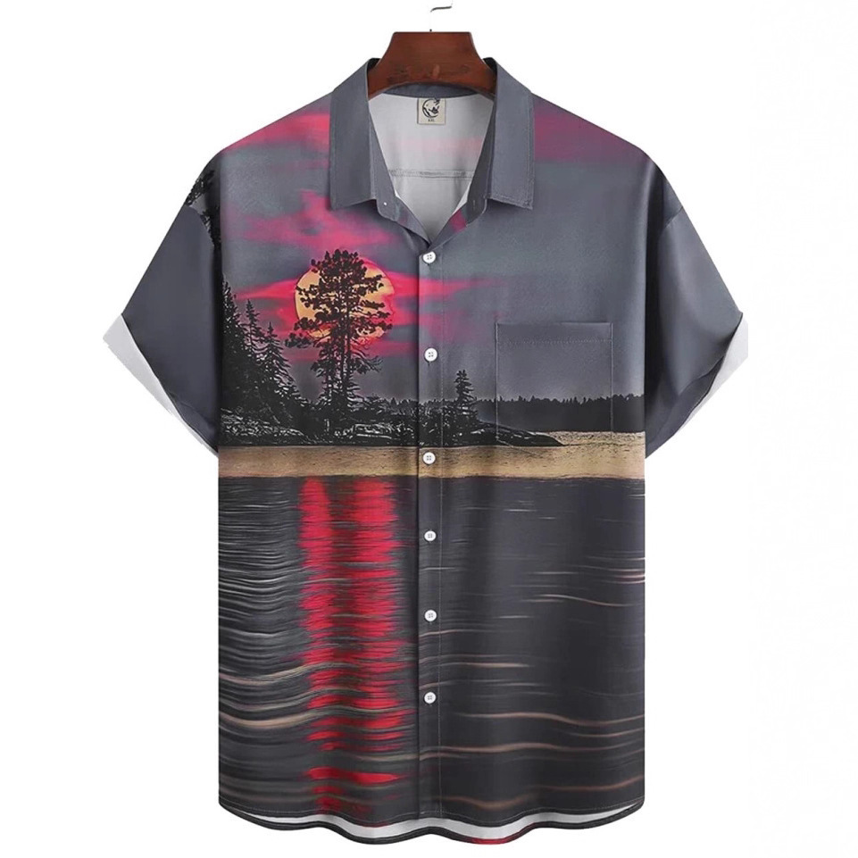 Short-sleeved Lapel-printed Loose-fitting Casual Shirt photo 3