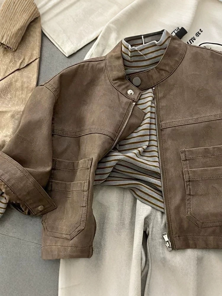 Boys' Motorcycle-style Jacket Top And Pants Three-piece Set photo 3