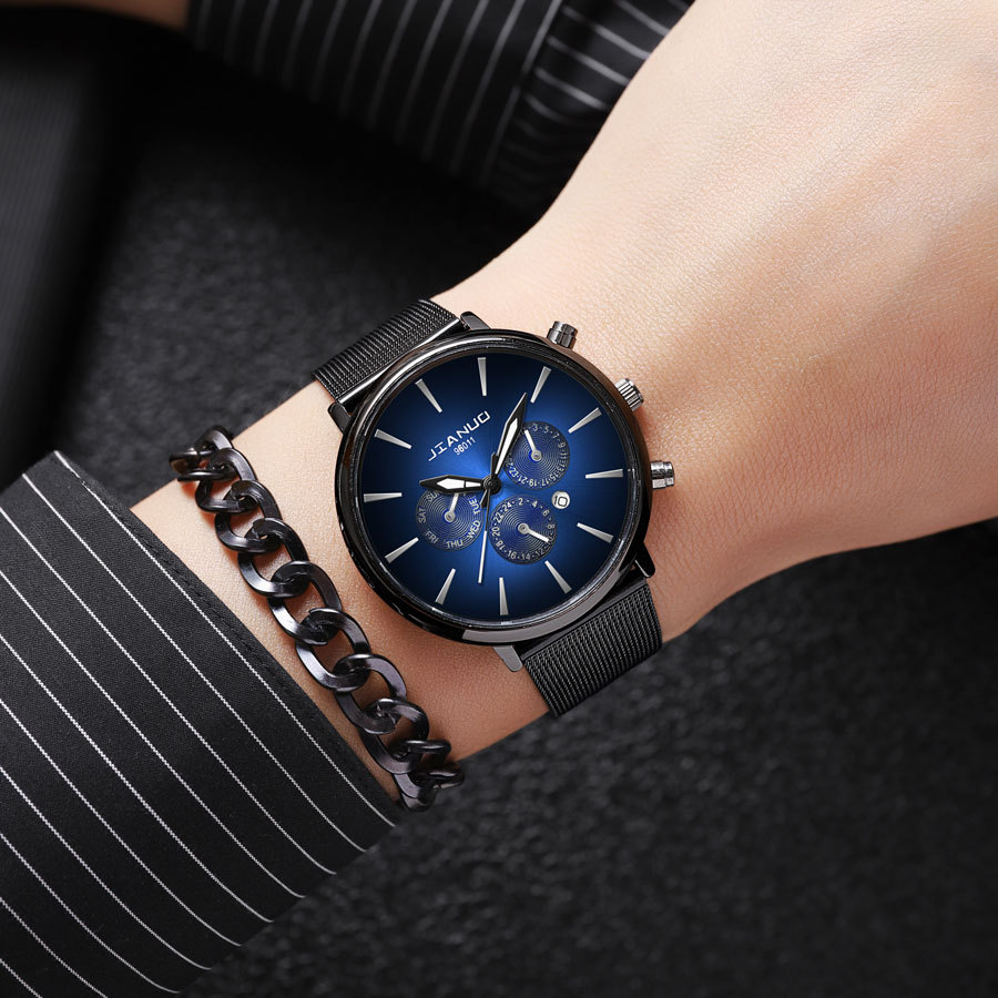 Mens Mesh-band Watch Fashionable Quartz Timepiece With Calendar Suitable For Business And Casual Occasions photo 1