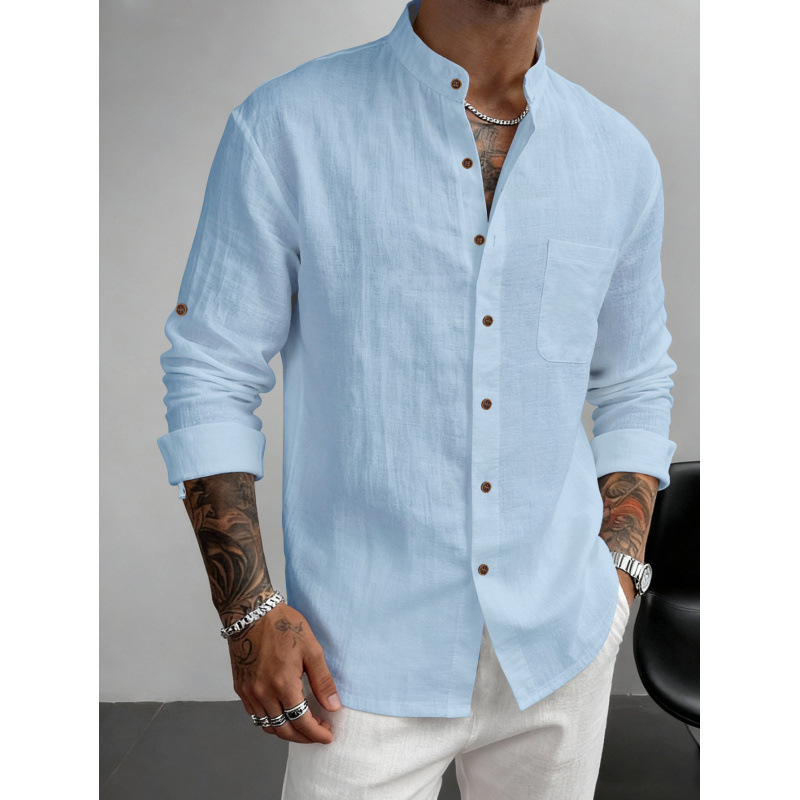 Hawaiian Style Stand-up Collar Breathable Casual Long-sleeved Shirt photo 5