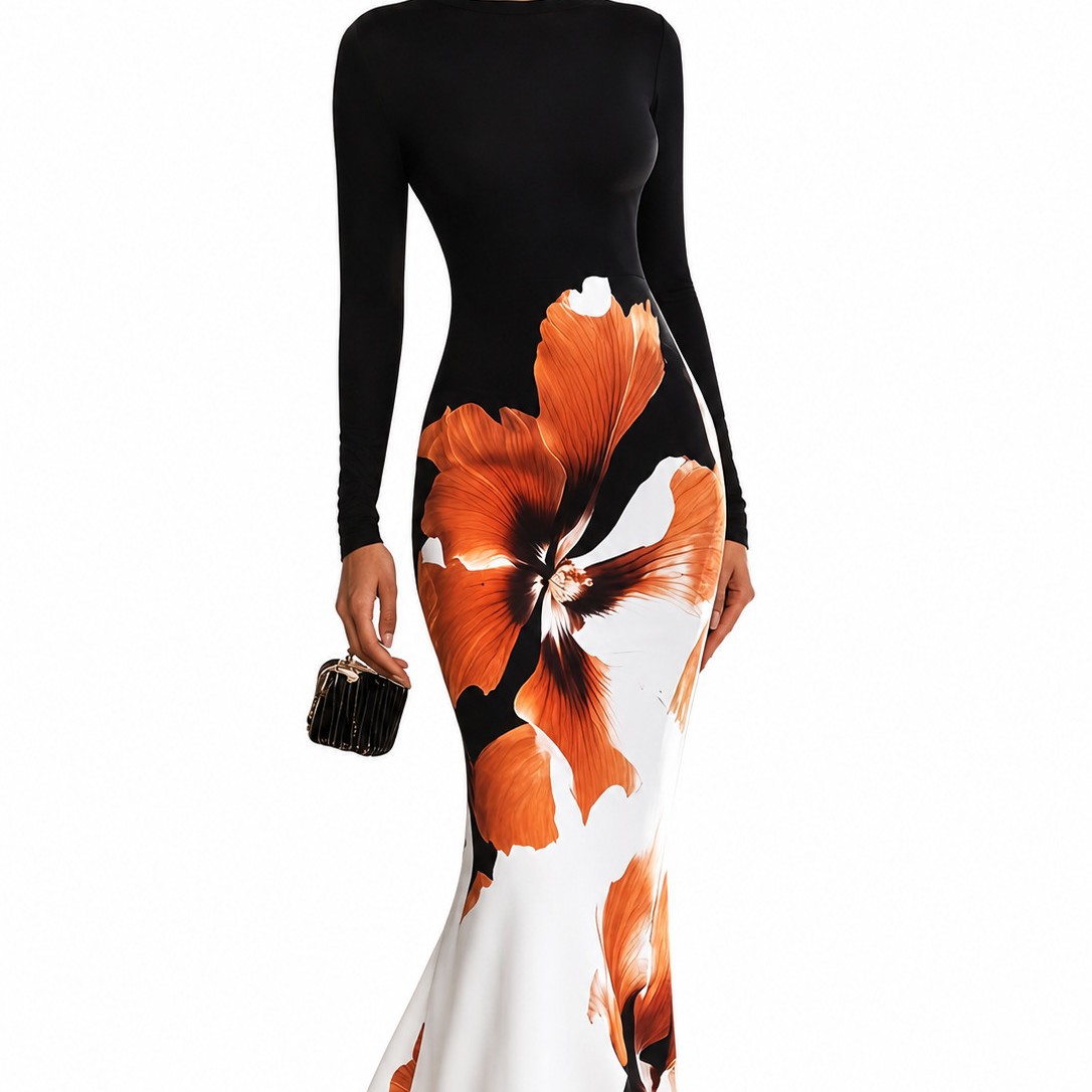 Elegant Floral-print Wrap Maxi Dress European And American Style photo 2