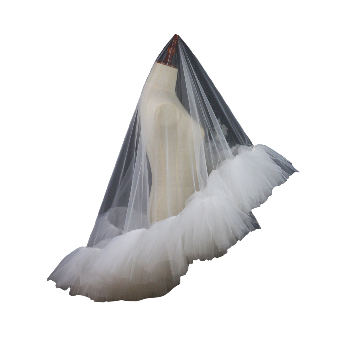 Heavy Industry Ruffled Bridal Veil White Double Layer Studio Travel Photo Exterior Puffy Soft Veil photo 5