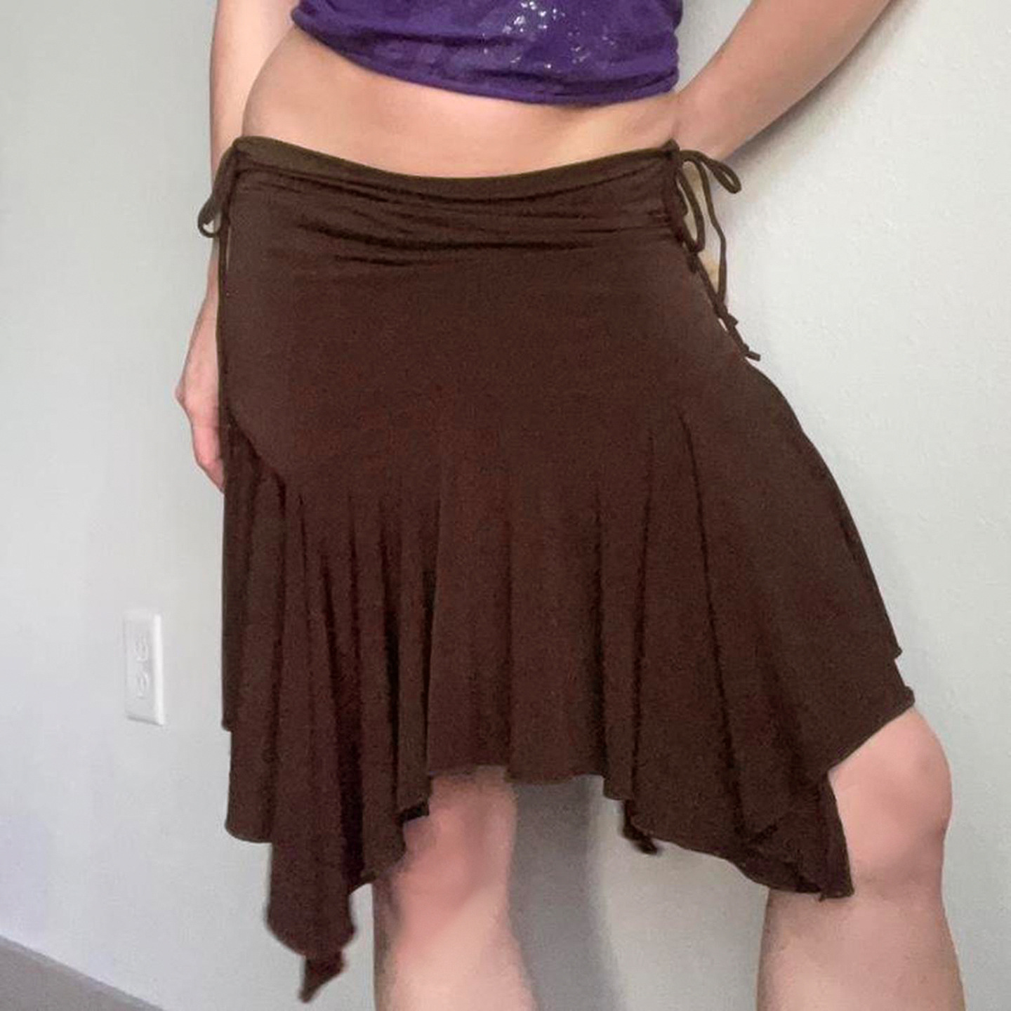 Retro Low-waist Pleated Lace-up Asymmetrical Midi Skirt photo 5