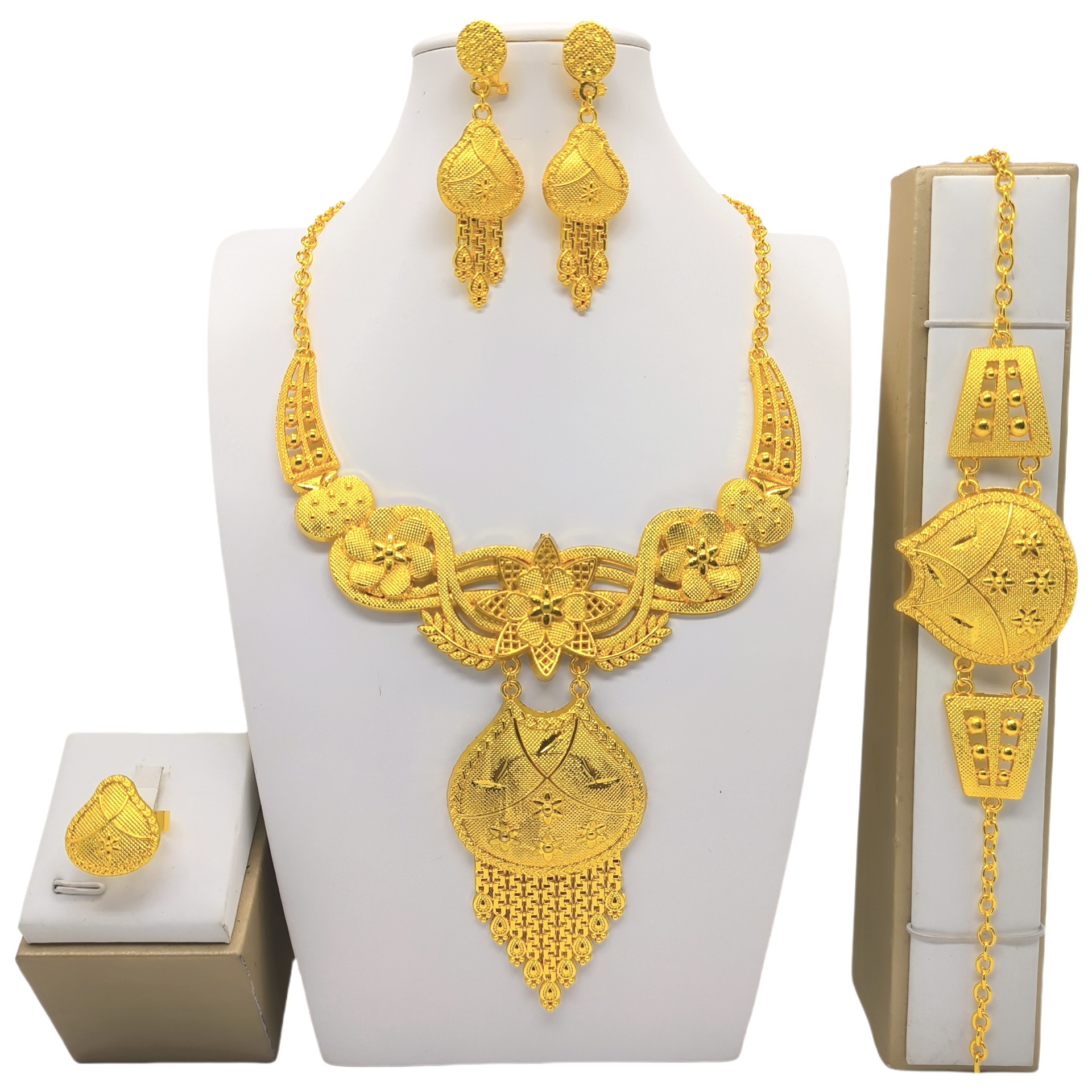 Bridal Wedding Necklace Earring Ring Bracelet Four-piece Set photo 2