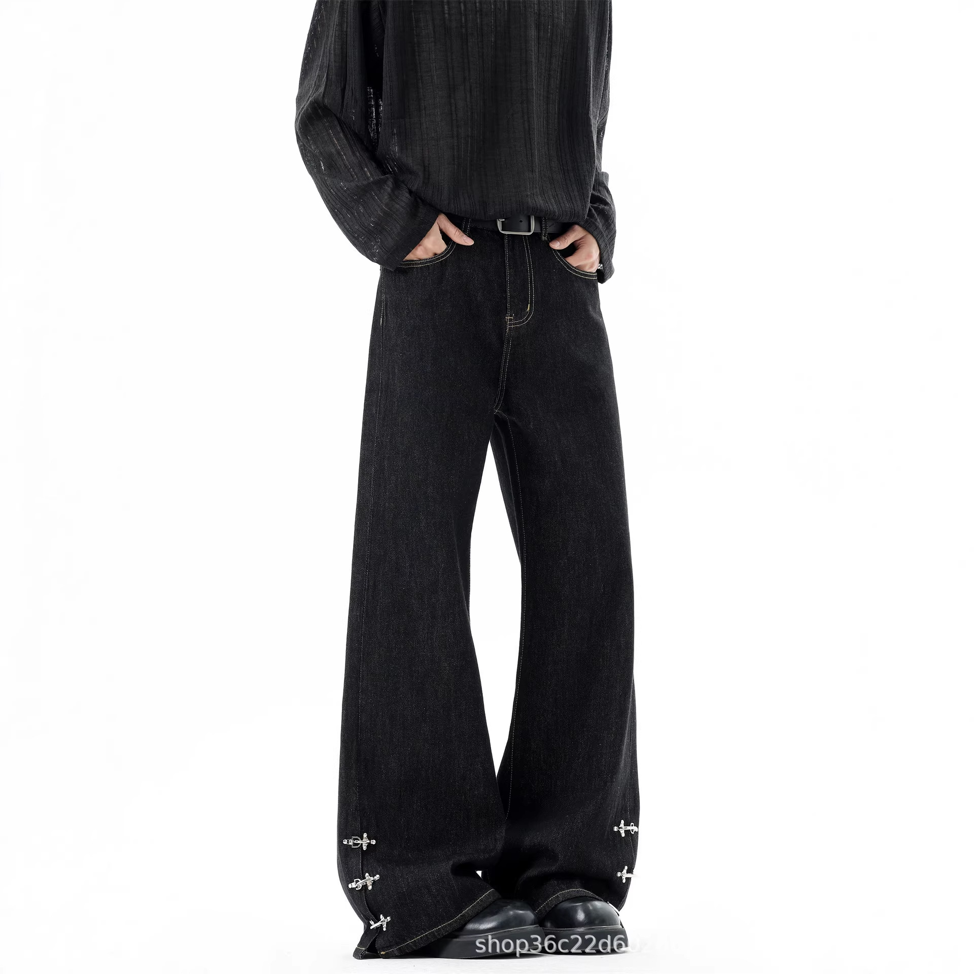 Men's American-style Vintage High-end Raw Denim Flared Pants photo 4