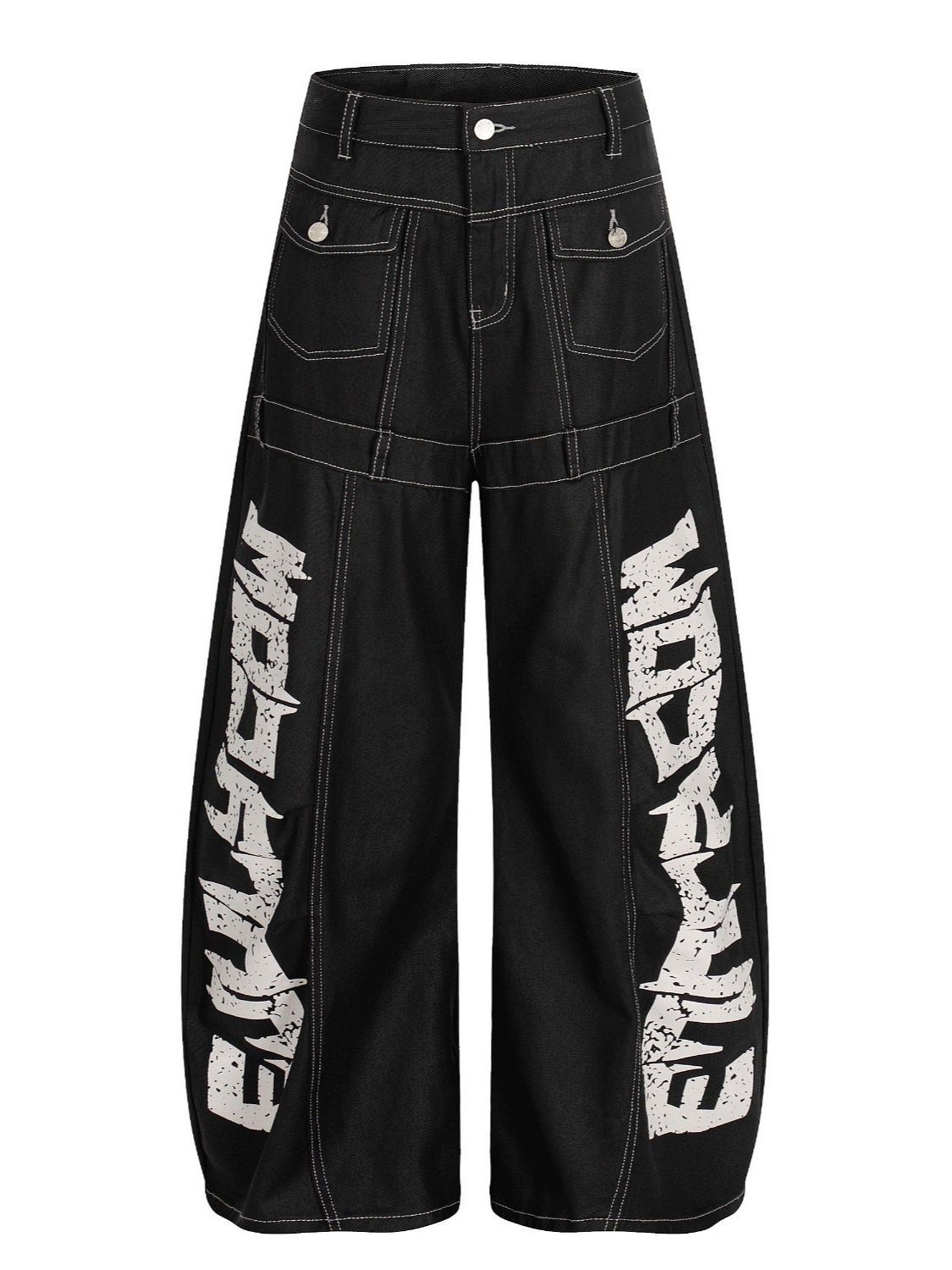 Black American-style Wide-leg Pants With A Large Letter Print Relaxed Fit photo 4