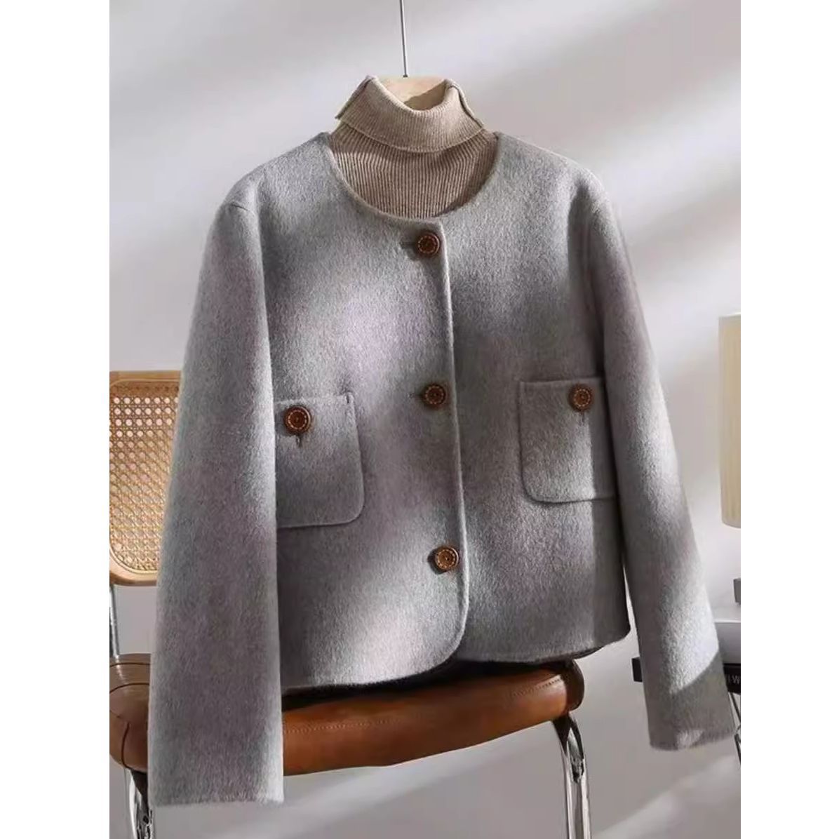 Gray Chanel-style Wool Coat For Women photo 6