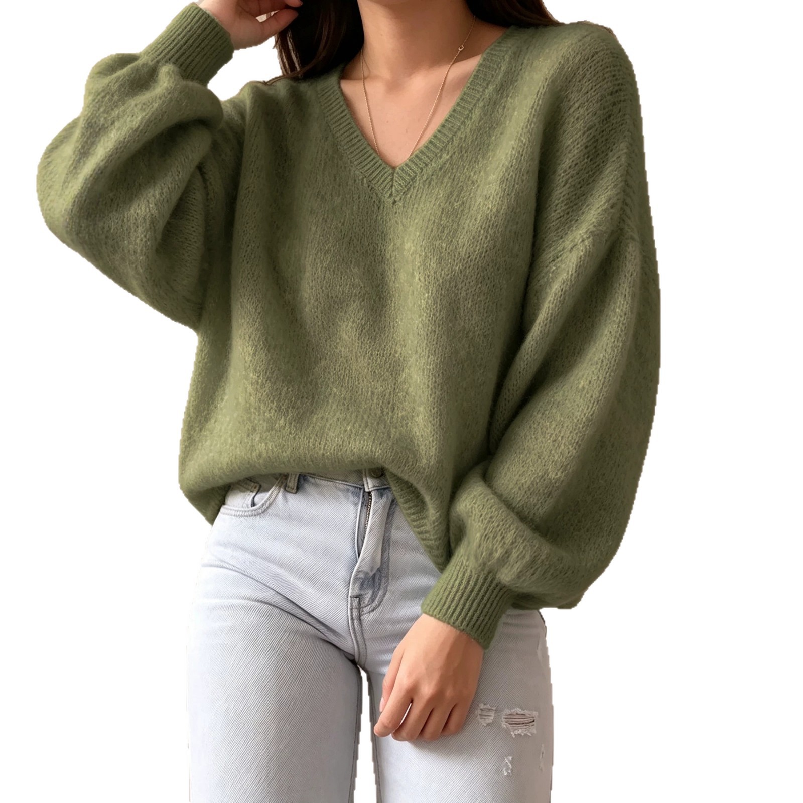 Lantern-sleeve Relaxed Casual-style Knitted Pullover photo 6
