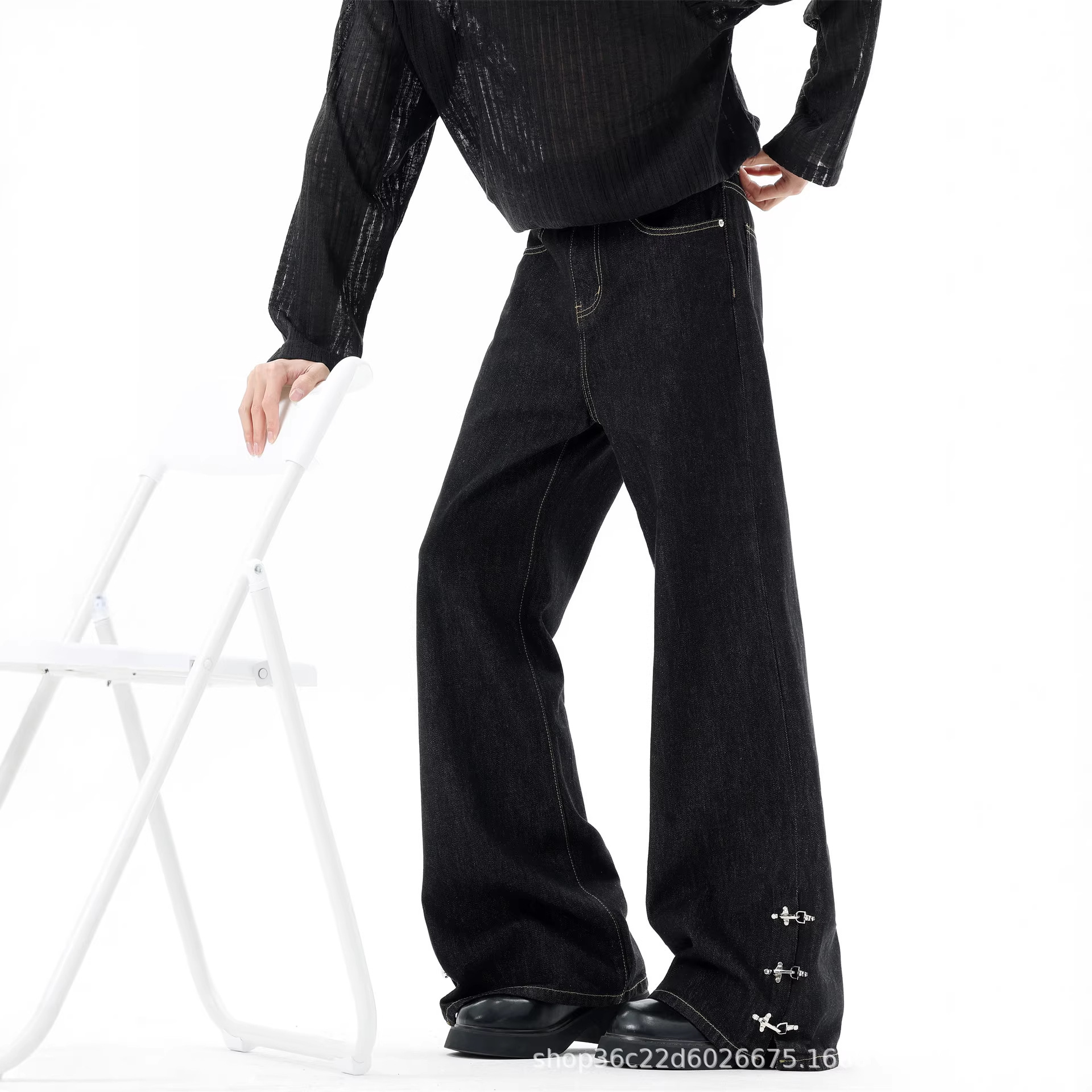 Men's American-style Vintage High-end Raw Denim Flared Pants photo 3