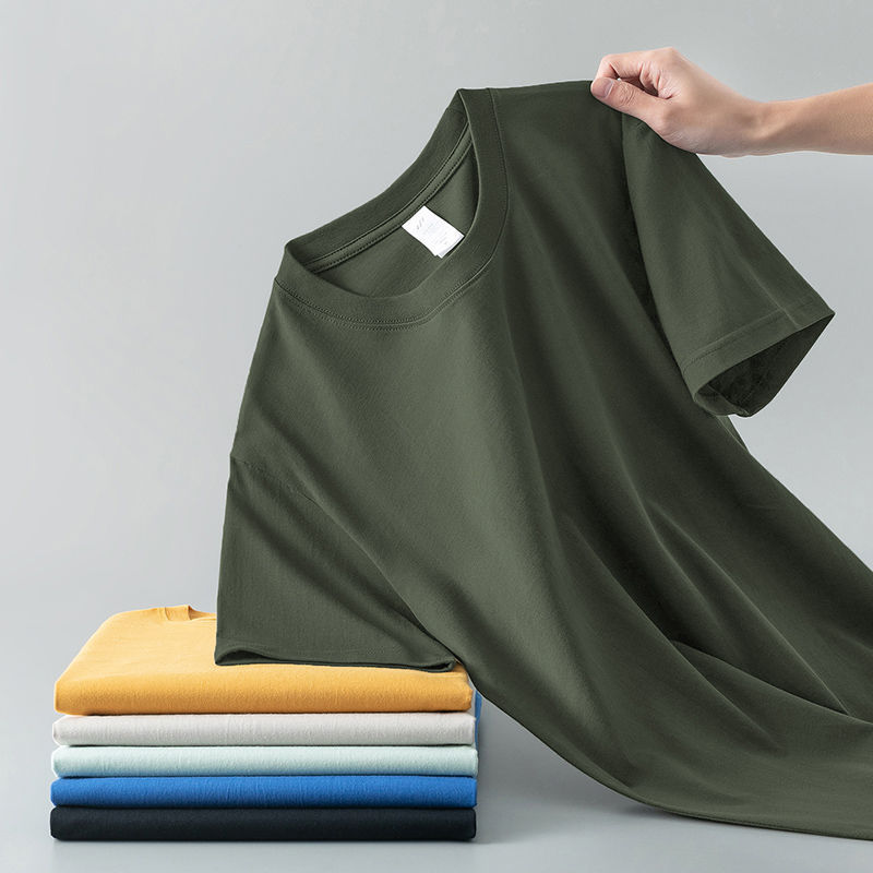 Summer Solid Color Coat Round Neck Bottoming Shirt Half-sleeve Pure Cotton T-shirt Men And Women Short Sleeve photo 7