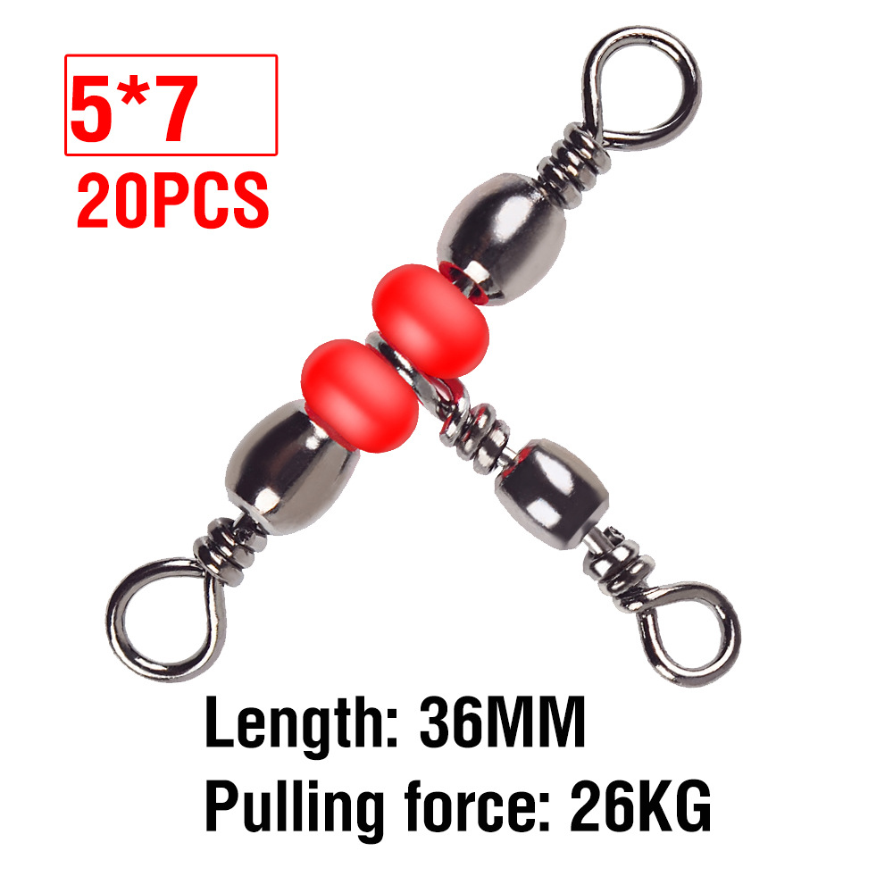 Red Bead Triple Swivel T-Connector Fishing Accessory Figure-Eight Swivel Fishing Gadget photo 2