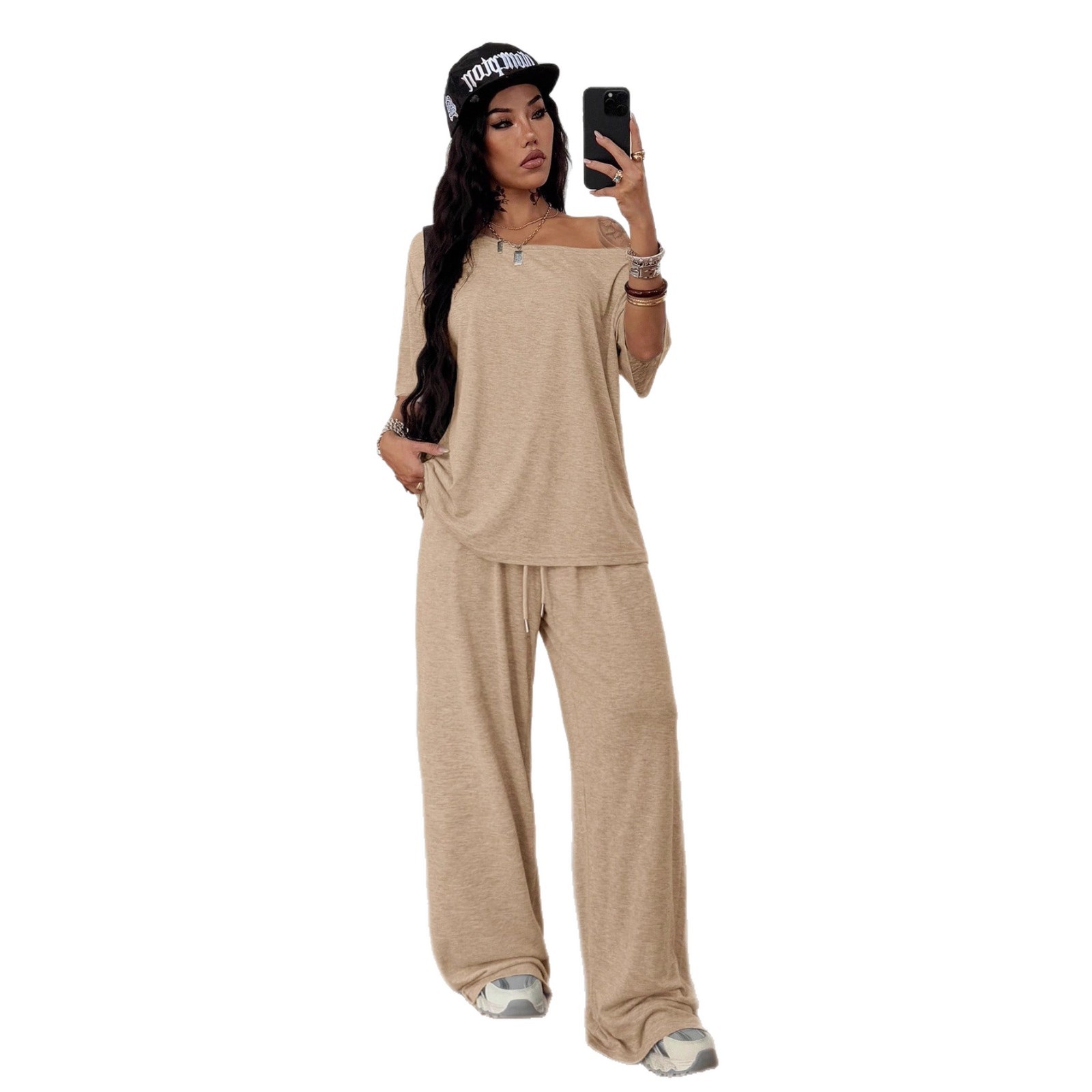 SpringSummer Women's Casual Solid-Color Sports Two-Piece Set photo 3