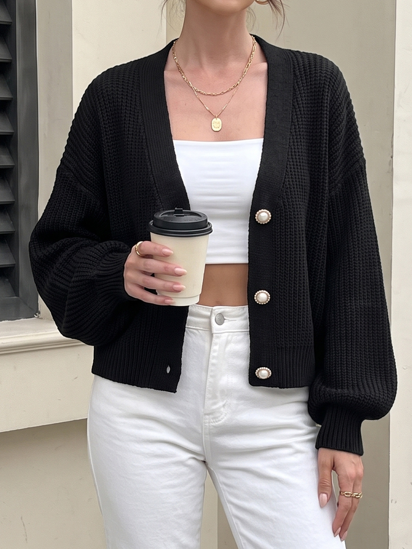 Women's Pearl-button Coat Sweater Cardigan photo 3